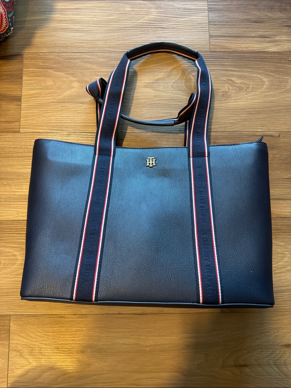Tommy Hilfiger Navy Blue Tote with Striped Webbing Handles